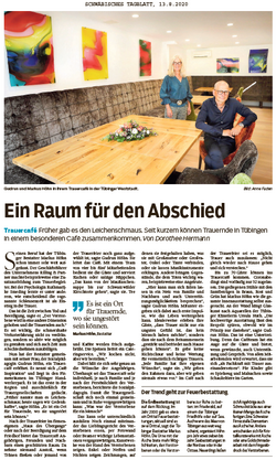 Zeitungsartikel aus dem Schwäbischen Tagblatt "Ein Raum für den Abschied"